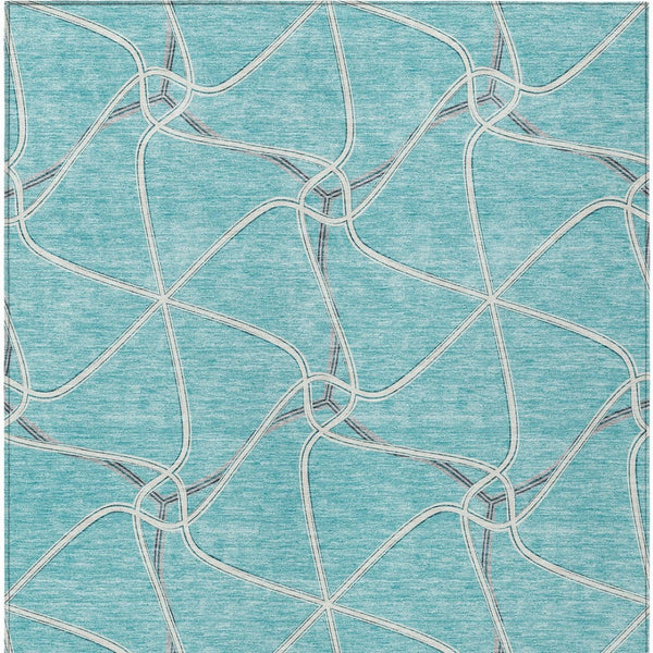 Homeroots 3' X 5' Stylish Geometric Washable Area Rug For Indoor And Outdoor Spaces – Durable & Versatile Teal Blue Polyester 612908