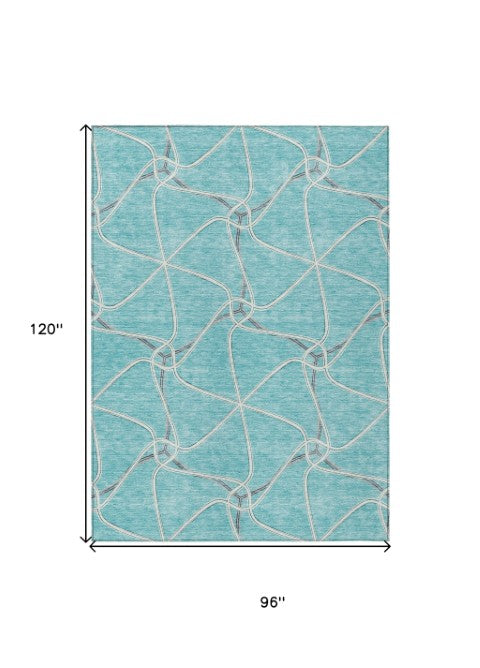 Homeroots 3' X 5' Stylish Geometric Washable Area Rug For Indoor And Outdoor Spaces – Durable & Versatile Teal Blue Polyester 612908