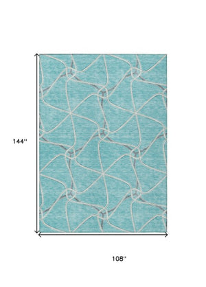 Homeroots 3' X 5' Stylish Geometric Washable Area Rug For Indoor And Outdoor Spaces – Durable & Versatile Teal Blue Polyester 612909