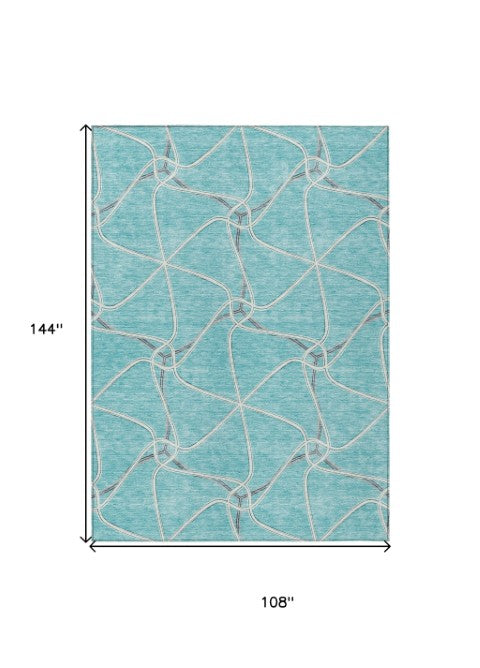 Homeroots 3' X 5' Stylish Geometric Washable Area Rug For Indoor And Outdoor Spaces – Durable & Versatile Teal Blue Polyester 612909