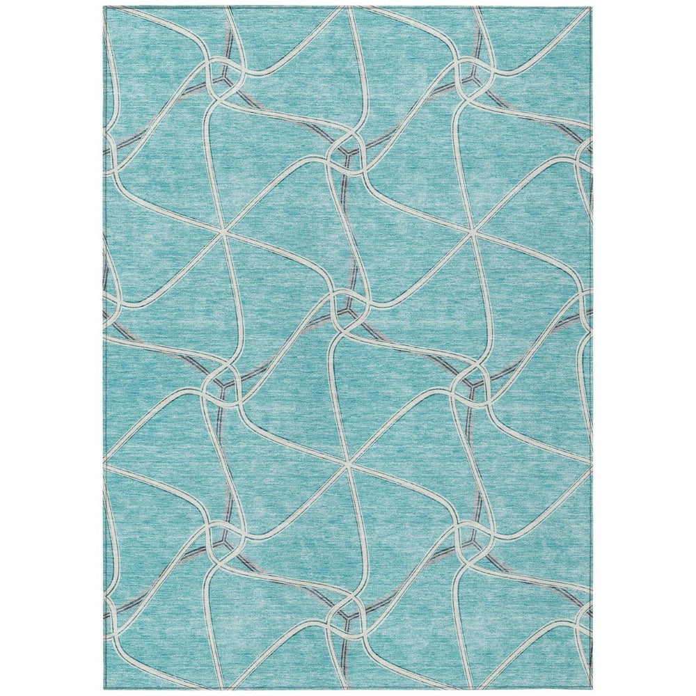 HomeRoots 9' X 12' Teal Blue and Ivory Geometric Area Rug - Stylish, Durable, Machine Washable for Indoor/Outdoor Use 612909
