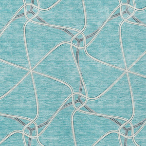 Homeroots 3' X 5' Stylish Geometric Washable Area Rug For Indoor And Outdoor Spaces – Durable & Versatile Teal Blue Polyester 612909