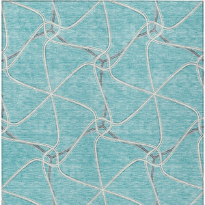 Homeroots 3' X 5' Stylish Geometric Washable Area Rug For Indoor And Outdoor Spaces – Durable & Versatile Teal Blue Polyester 612910