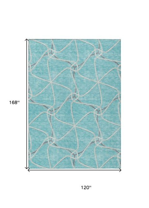 Homeroots 3' X 5' Stylish Geometric Washable Area Rug For Indoor And Outdoor Spaces – Durable & Versatile Teal Blue Polyester 612910