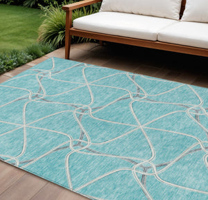 Homeroots 3' X 5' Stylish Geometric Washable Area Rug For Indoor And Outdoor Spaces – Durable & Versatile Teal Blue Polyester 612910