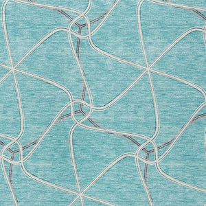 Homeroots 3' X 5' Stylish Geometric Washable Area Rug For Indoor And Outdoor Spaces – Durable & Versatile Teal Blue Polyester 612910