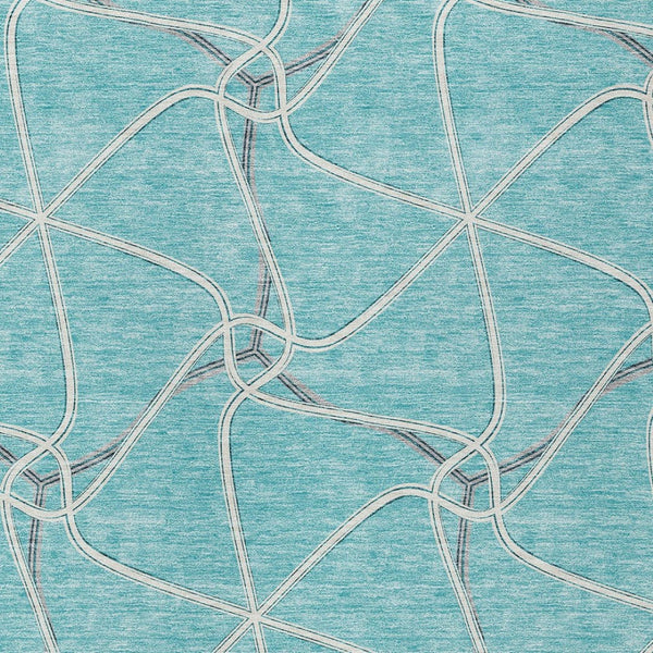 Homeroots 3' X 5' Stylish Geometric Washable Area Rug For Indoor And Outdoor Spaces – Durable & Versatile Teal Blue Polyester 612910