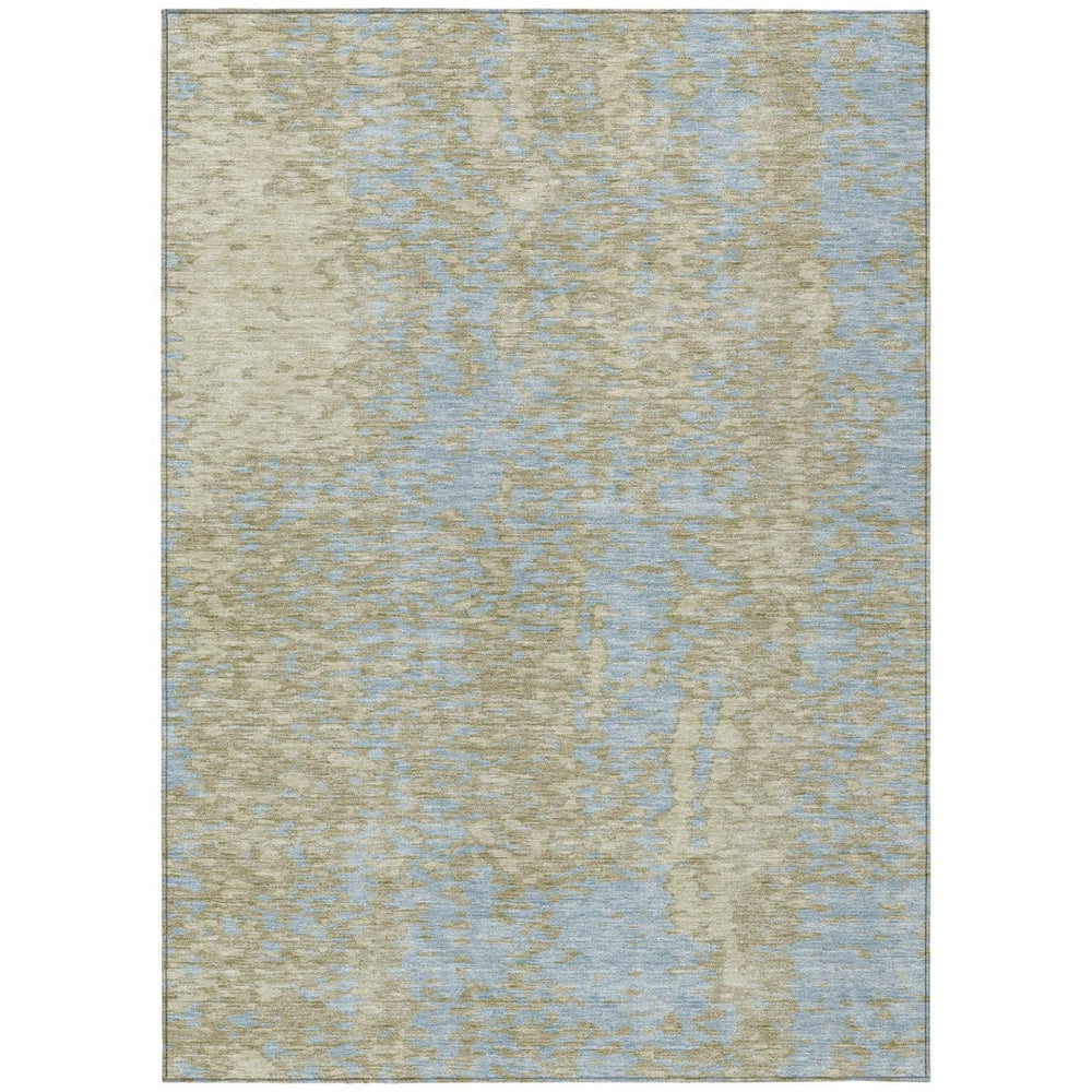 HomeRoots 5' Washable Beige and Blue Abstract Area Rug – Perfect for Indoor and Outdoor High-Traffic Spaces 5' X 8' 612912