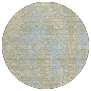 HomeRoots 5' Washable Beige and Blue Abstract Area Rug – Perfect for Indoor and Outdoor High-Traffic Spaces 8' Round 612913