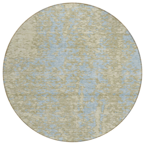 HomeRoots 5' Washable Beige and Blue Abstract Area Rug – Perfect for Indoor and Outdoor High-Traffic Spaces 8' Round 612913