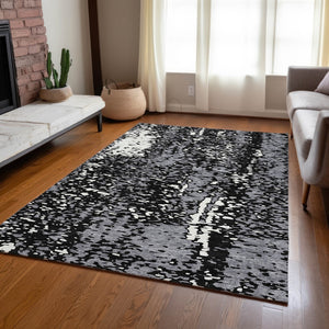 Homeroots 3' Abstract Washable Indoor Outdoor Rug - Durable, Stain Resistant, Versatile For Any Space! Black Polyester 612918