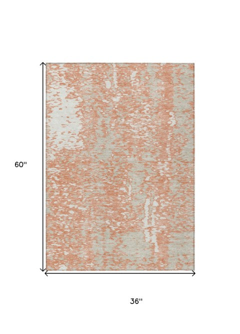 Homeroots 3' Abstract Washable Indoor Outdoor Rug - Durable, Stain Resistant, Versatile For Any Space! Coral Polyester 612923