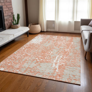 Homeroots 3' Abstract Washable Indoor Outdoor Rug - Durable, Stain Resistant, Versatile For Any Space! Coral Polyester 612923