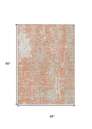 Homeroots 3' Abstract Washable Indoor Outdoor Rug - Durable, Stain Resistant, Versatile For Any Space! Coral Polyester 612924