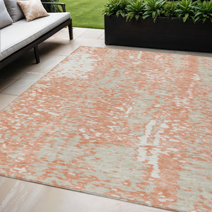 Homeroots 3' Abstract Washable Indoor Outdoor Rug - Durable, Stain Resistant, Versatile For Any Space! Coral Polyester 612924