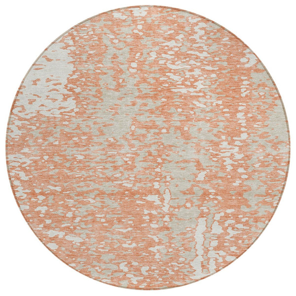 HomeRoots 5' Coral and Ivory Abstract Indoor Outdoor Area Rug - Stylish, Durable, Washable for Every Space 8' Round 612925