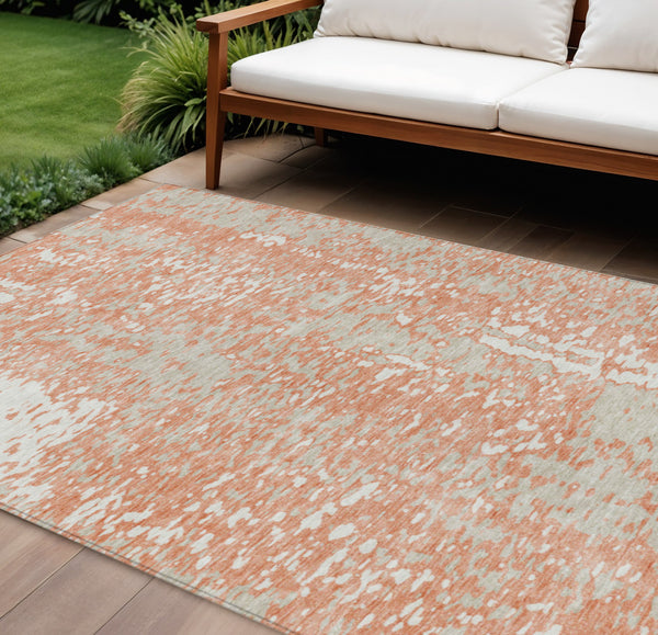 Homeroots 3' Abstract Washable Indoor Outdoor Rug - Durable, Stain Resistant, Versatile For Any Space! Coral Polyester 612926