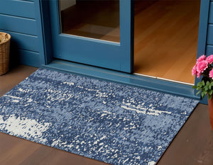 Homeroots 3' Abstract Washable Indoor Outdoor Rug - Durable, Stain Resistant, Versatile For Any Space! Denim Blue Polyester 612929