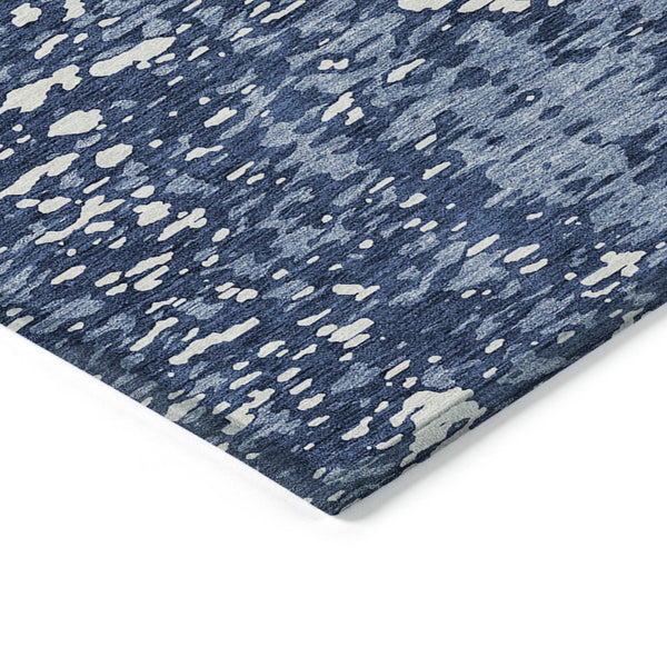 Homeroots 3' Abstract Washable Indoor Outdoor Rug - Durable, Stain Resistant, Versatile For Any Space! Denim Blue Polyester 612929