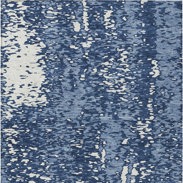 Homeroots 3' Abstract Washable Indoor Outdoor Rug - Durable, Stain Resistant, Versatile For Any Space! Denim Blue Polyester 612930