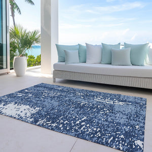 Homeroots 3' Abstract Washable Indoor Outdoor Rug - Durable, Stain Resistant, Versatile For Any Space! Denim Blue Polyester 612930