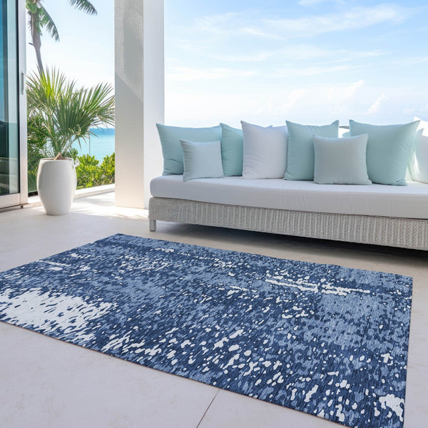Homeroots 3' Abstract Washable Indoor Outdoor Rug - Durable, Stain Resistant, Versatile For Any Space! Denim Blue Polyester 612930