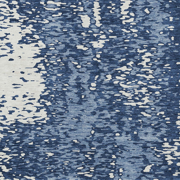 Homeroots 3' Abstract Washable Indoor Outdoor Rug - Durable, Stain Resistant, Versatile For Any Space! Denim Blue Polyester 612930