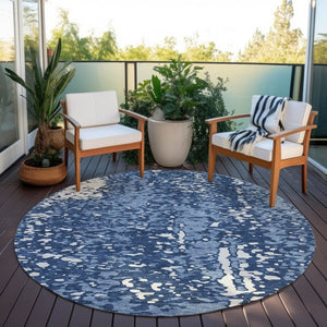 Homeroots 3' Abstract Washable Indoor Outdoor Rug - Durable, Stain Resistant, Versatile For Any Space! Denim Blue Polyester 612931