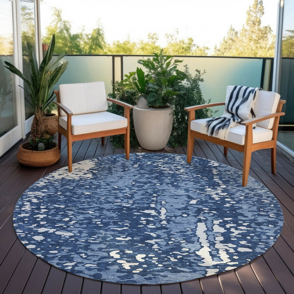 Homeroots 3' Abstract Washable Indoor Outdoor Rug - Durable, Stain Resistant, Versatile For Any Space! Denim Blue Polyester 612931