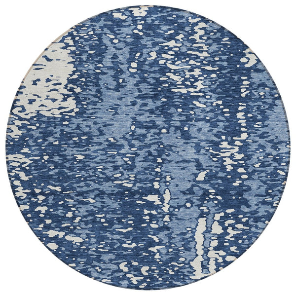 HomeRoots 5' Denim Blue and Ivory Abstract Washable Area Rug for Indoor and Outdoor Use, Durable & Stylish 8' Round 612931