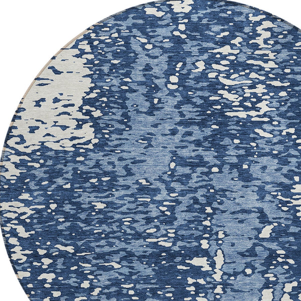 Homeroots 3' Abstract Washable Indoor Outdoor Rug - Durable, Stain Resistant, Versatile For Any Space! Denim Blue Polyester 612931