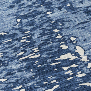 Homeroots 3' Abstract Washable Indoor Outdoor Rug - Durable, Stain Resistant, Versatile For Any Space! Denim Blue Polyester 612931