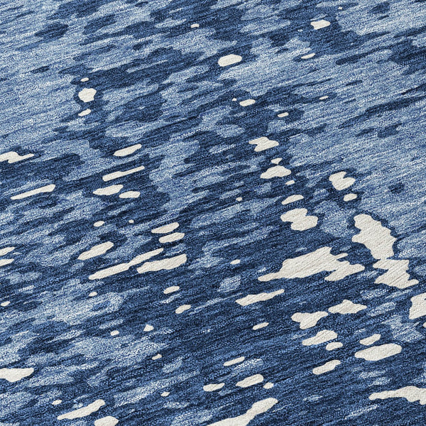 Homeroots 3' Abstract Washable Indoor Outdoor Rug - Durable, Stain Resistant, Versatile For Any Space! Denim Blue Polyester 612931