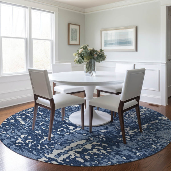 Homeroots 3' Abstract Washable Indoor Outdoor Rug - Durable, Stain Resistant, Versatile For Any Space! Denim Blue Polyester 612931