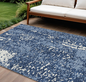 Homeroots 3' Abstract Washable Indoor Outdoor Rug - Durable, Stain Resistant, Versatile For Any Space! Denim Blue Polyester 612932