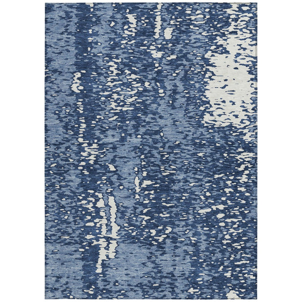 Homeroots 3' Abstract Washable Indoor Outdoor Rug - Durable, Stain Resistant, Versatile For Any Space! Denim Blue Polyester 612933