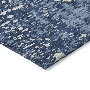 Homeroots 3' Abstract Washable Indoor Outdoor Rug - Durable, Stain Resistant, Versatile For Any Space! Denim Blue Polyester 612933