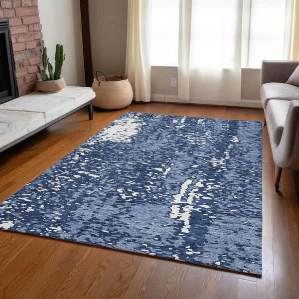 Homeroots 3' Abstract Washable Indoor Outdoor Rug - Durable, Stain Resistant, Versatile For Any Space! Denim Blue Polyester 612933