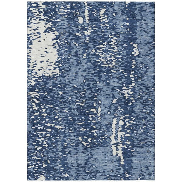 HomeRoots 5' Denim Blue and Ivory Abstract Washable Area Rug for Indoor and Outdoor Use, Durable & Stylish 10' X 14' 612934