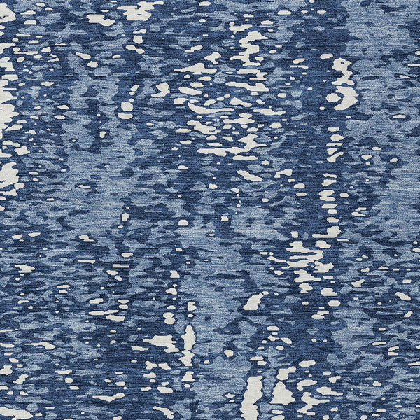 Homeroots 3' Abstract Washable Indoor Outdoor Rug - Durable, Stain Resistant, Versatile For Any Space! Denim Blue Polyester 612934