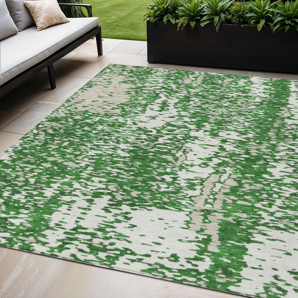 Homeroots 3' Abstract Washable Indoor Outdoor Rug - Durable, Stain Resistant, Versatile For Any Space! Emerald Polyester 612936