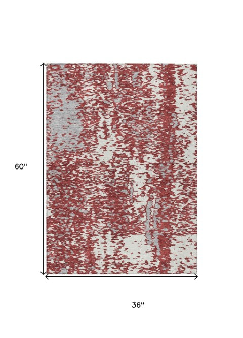 Homeroots 3' Abstract Washable Indoor Outdoor Rug - Durable, Stain Resistant, Versatile For Any Space! Burgundy Polyester 612941