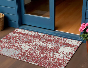 Homeroots 3' Abstract Washable Indoor Outdoor Rug - Durable, Stain Resistant, Versatile For Any Space! Burgundy Polyester 612941