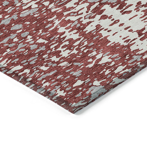 Homeroots 3' Abstract Washable Indoor Outdoor Rug - Durable, Stain Resistant, Versatile For Any Space! Burgundy Polyester 612941