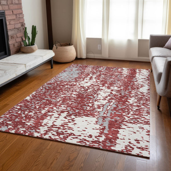 Homeroots 3' Abstract Washable Indoor Outdoor Rug - Durable, Stain Resistant, Versatile For Any Space! Burgundy Polyester 612941