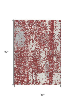 Homeroots 3' Abstract Washable Indoor Outdoor Rug - Durable, Stain Resistant, Versatile For Any Space! Burgundy Polyester 612942