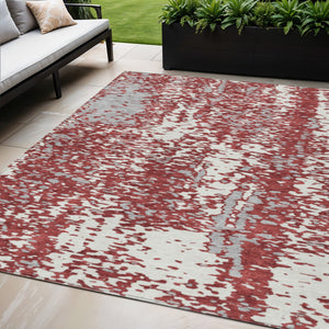 Homeroots 3' Abstract Washable Indoor Outdoor Rug - Durable, Stain Resistant, Versatile For Any Space! Burgundy Polyester 612942
