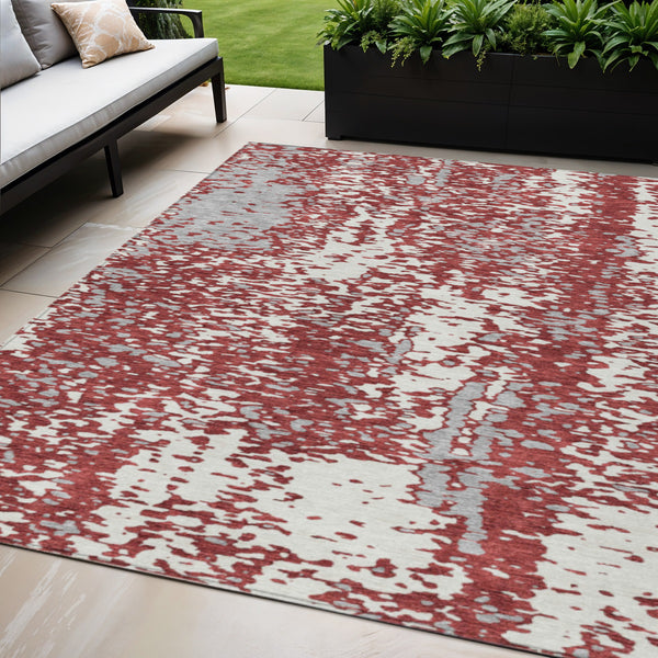 Homeroots 3' Abstract Washable Indoor Outdoor Rug - Durable, Stain Resistant, Versatile For Any Space! Burgundy Polyester 612942