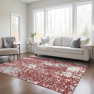 Homeroots 3' Abstract Washable Indoor Outdoor Rug - Durable, Stain Resistant, Versatile For Any Space! Burgundy Polyester 612942