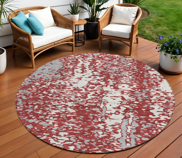 Homeroots 3' Abstract Washable Indoor Outdoor Rug - Durable, Stain Resistant, Versatile For Any Space! Burgundy Polyester 612943
